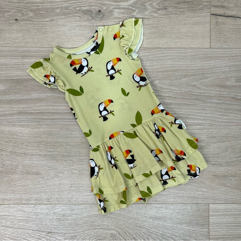 Cute Cotton Yellow Toucan Bamboo Twirl Dress